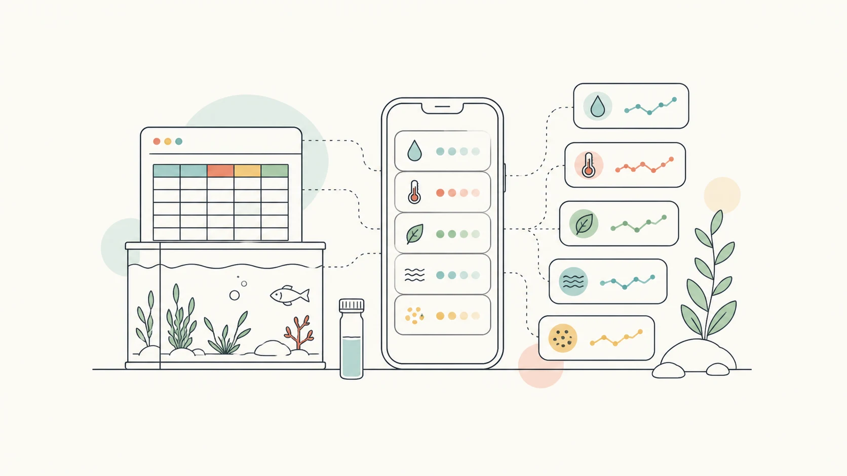 Modern aquarium tracking app compared with a spreadsheet workflow