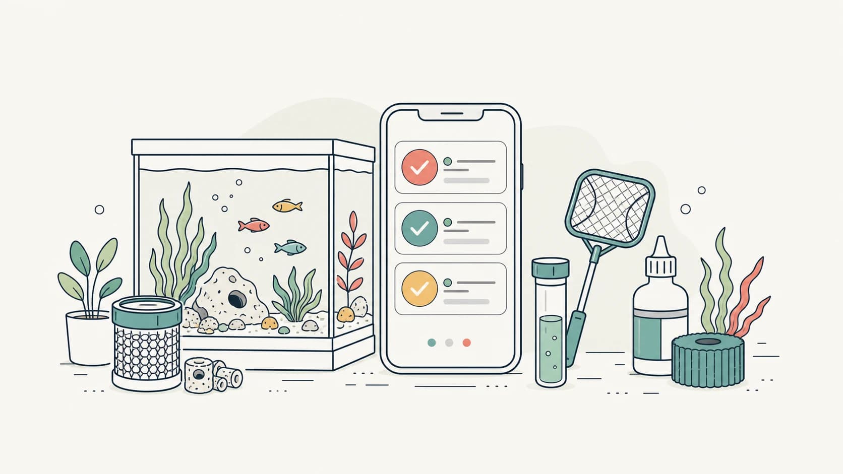 Aquarium maintenance reminders and care tools organized in a modern app workflow
