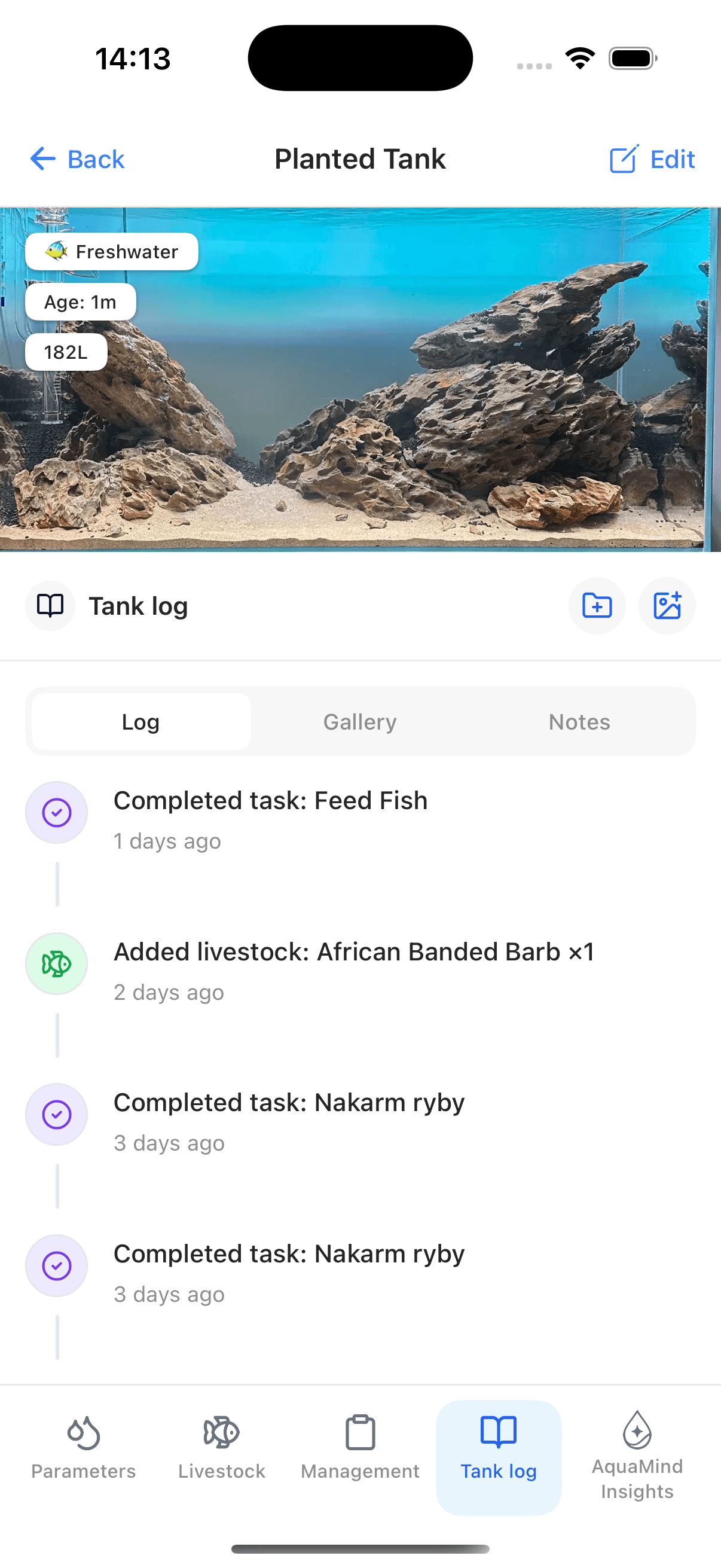 Aquarium journal and timeline notes