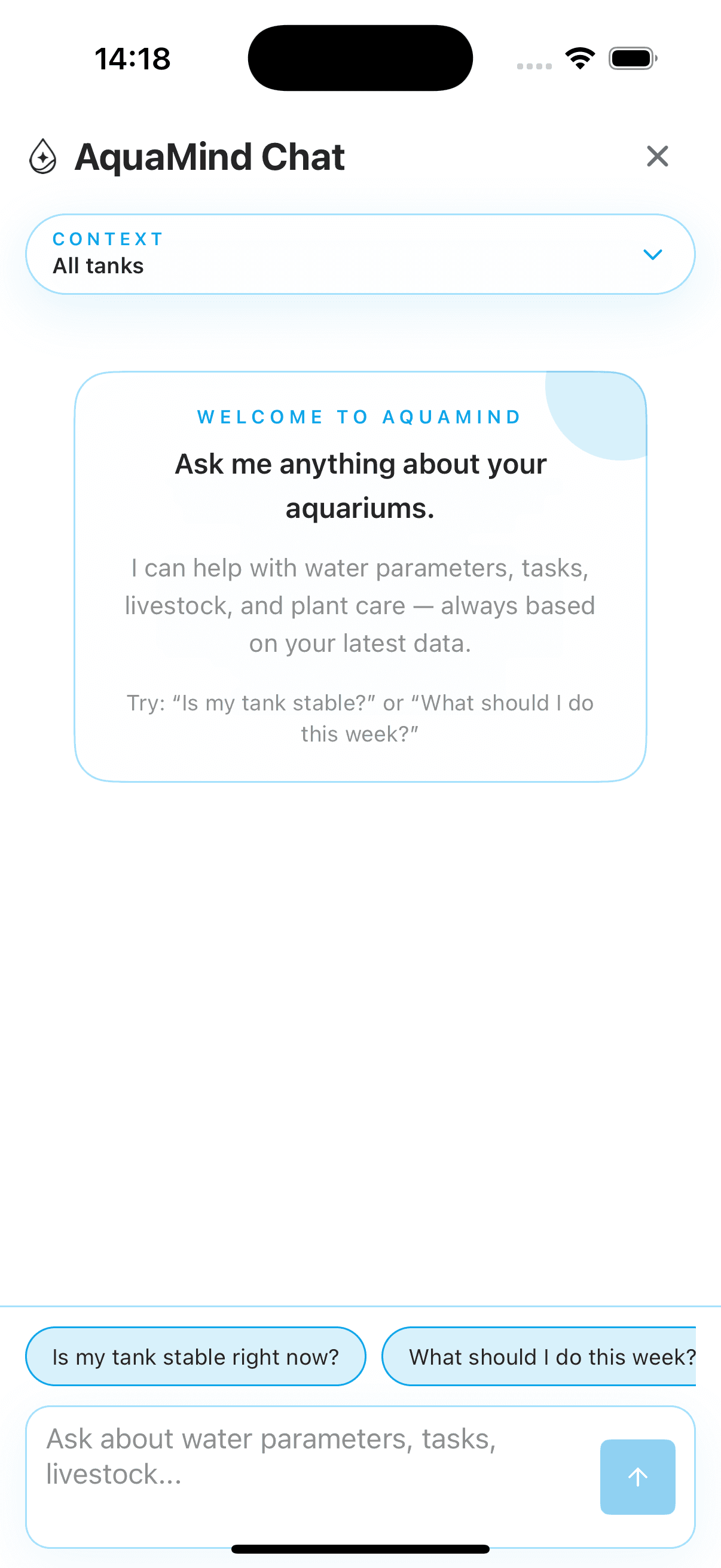 AquaMind Chat answering aquarium questions