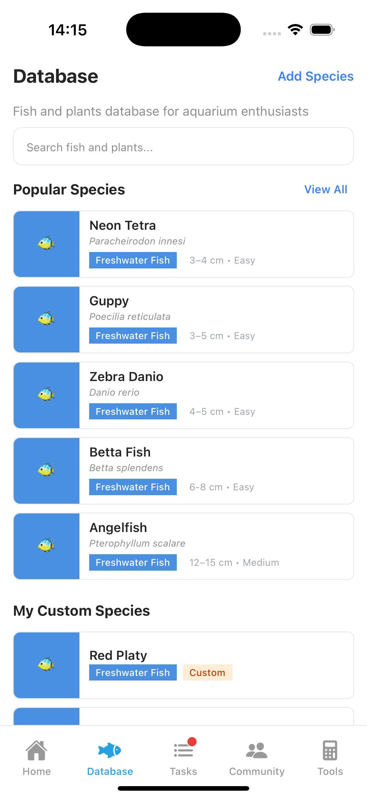 Species database with detailed livestock profiles