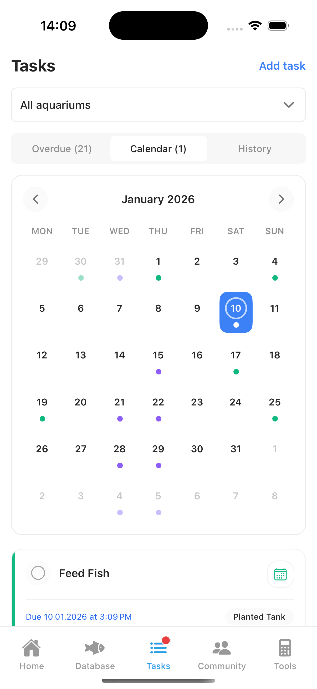 Aquarium maintenance checklist on a mobile screen
